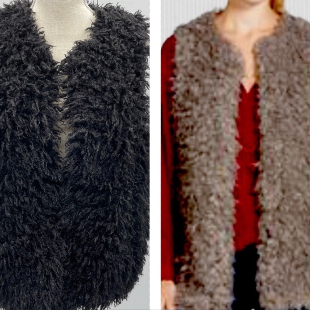 Vince Camuto Black Vest Faux Fur Shaggy Texture